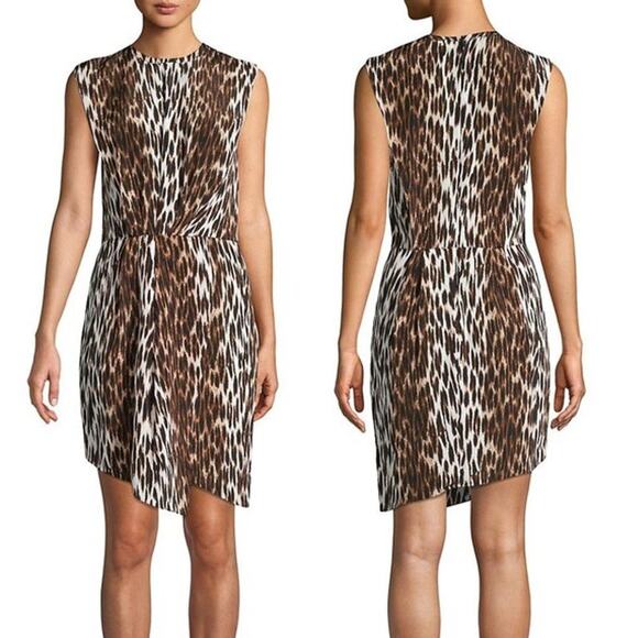 L'agence Cipriana Leopard Print Asymmetrical Silk Mini Dress Brown Womens Size S - Picture 1 of 5